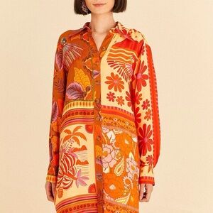 Farm Rio mixed scarves button up shirt